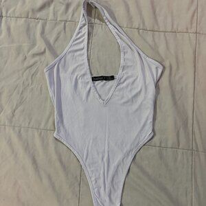 Boohoo White Halter Thong1pc Body Suit Bodysuit Leotard Womans sz 4